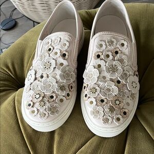 Coach Women's Cream Floral Appliqué Slip-On Sneakers